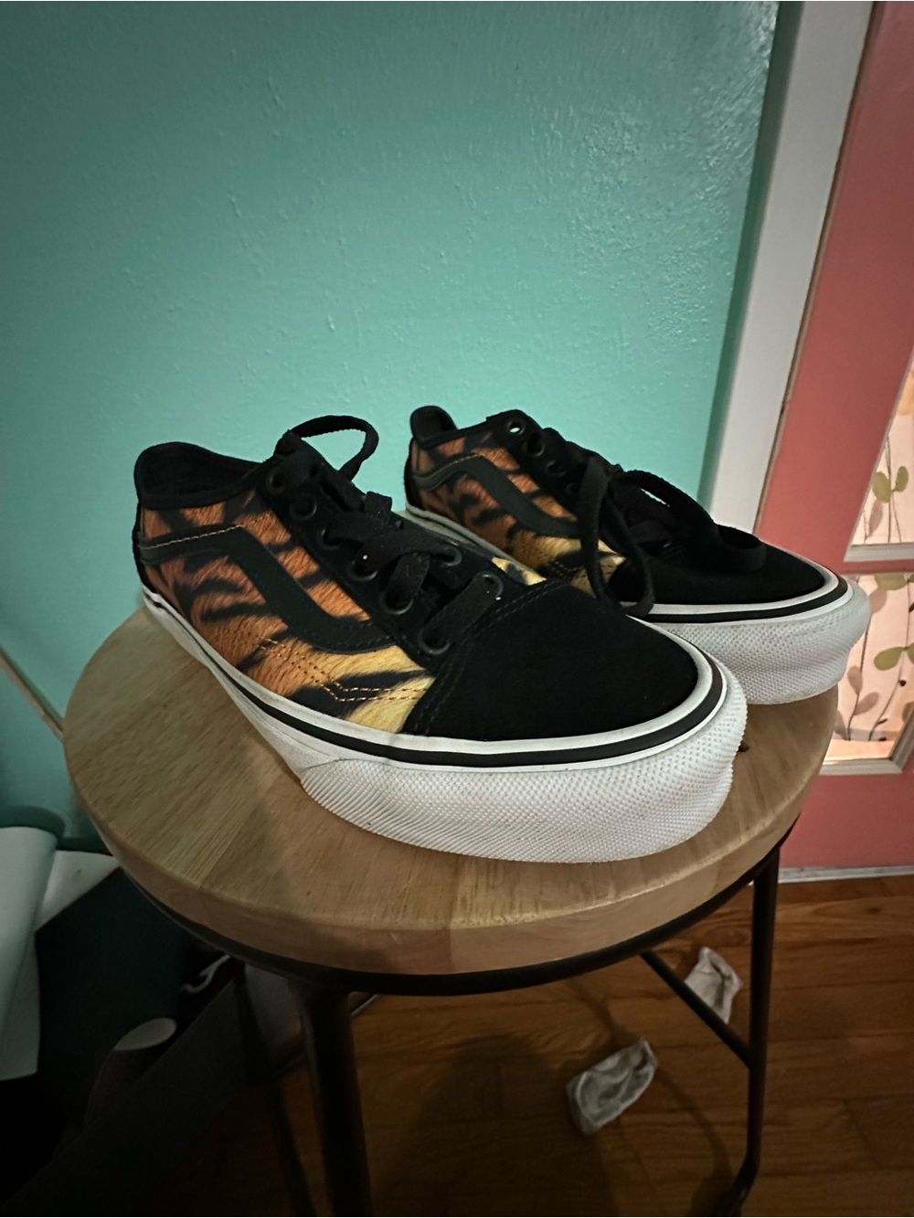 Vans Low Top Sneakers in Black and Orange Tiger Stripe